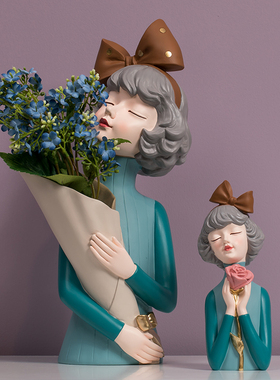 北欧轻奢创意蝴蝶结女孩花瓶摆件家居客厅电视柜玄关装饰插花摆设