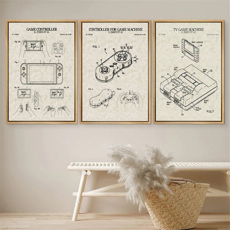 装饰画有框画挂画墙壁复古怀旧电玩游戏机黑白机电竞海报手柄