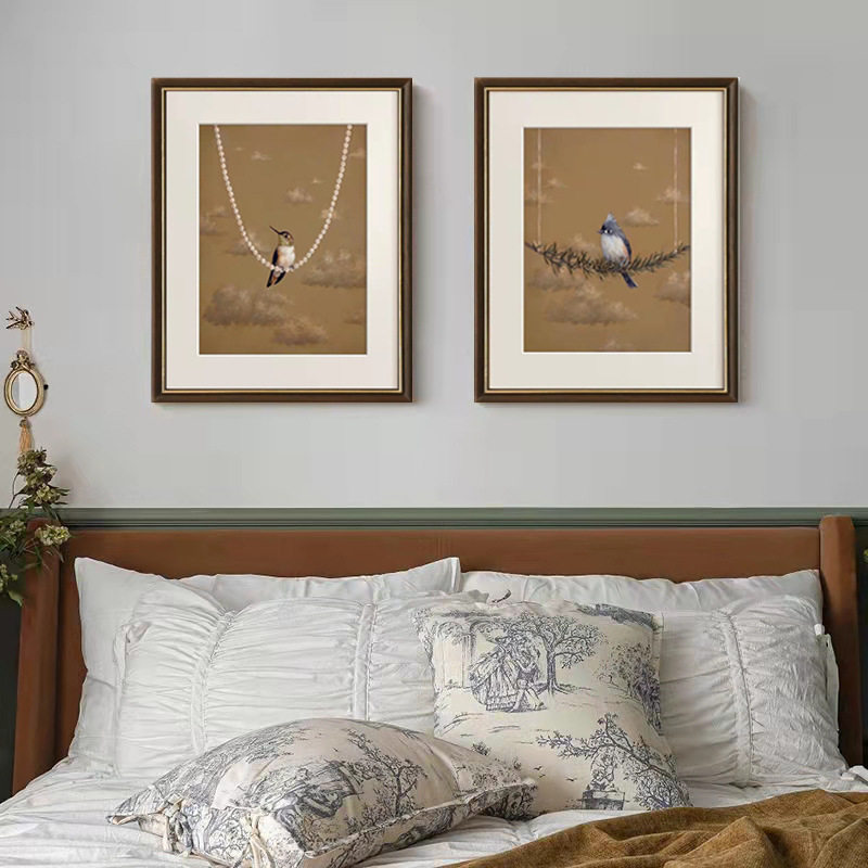 美式小众艺术装饰画法式复古玄关壁画欧式卧室优雅珍珠小鸟挂画,家居饰品,现代装饰画,淘宝优惠券,粉丝福利购,淘宝优惠卷