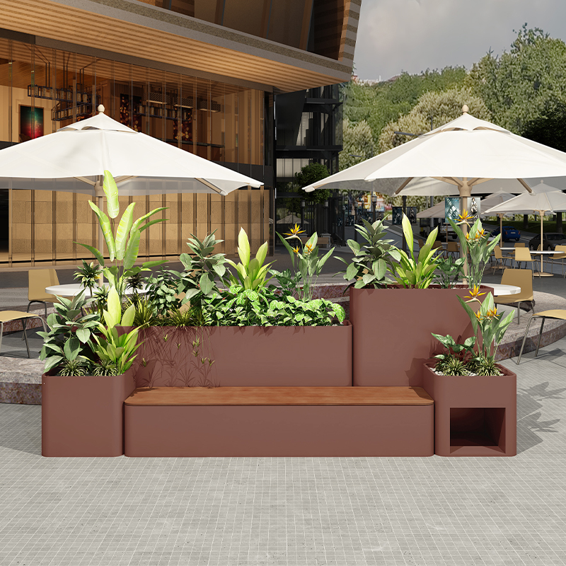 户外花箱定制镀锌板不锈钢样品屋展示中心花盆室外铁艺花架商业街