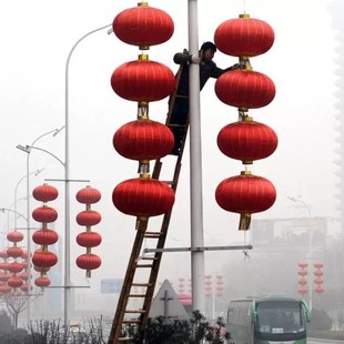 灯笼户外大红灯笼串路灯杆灯笼挂饰街道灯笼印字定制灯杆灯笼支架