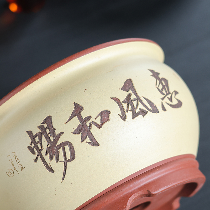 宜兴紫砂花盆绿植盆栽 盆景盆中桌面室内个性古典精品刻绘透气