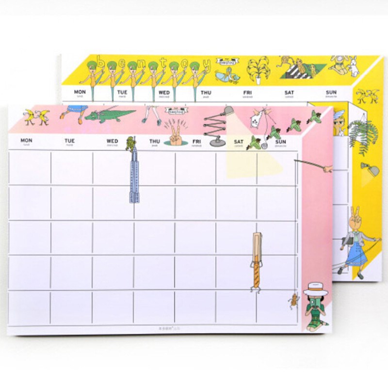 可爱月计划本怪叔叔桌面日程表方格学生日志少女心彩页记事本a4