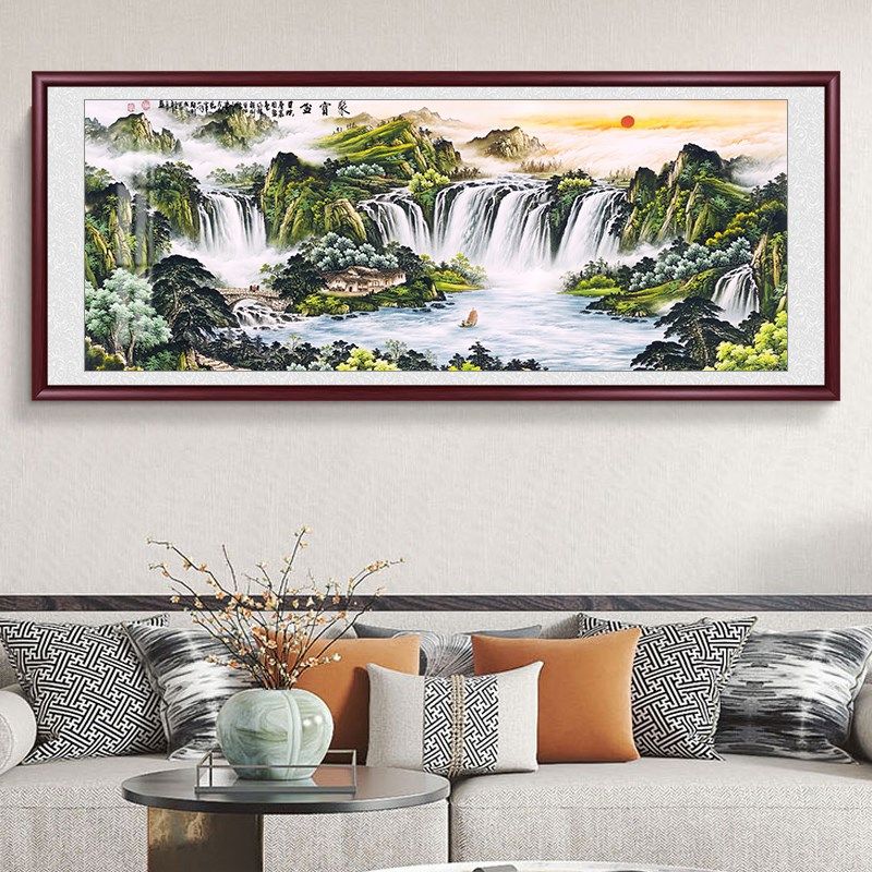 新中式国画山水画客厅装饰画办公室茶室挂画靠山图沙发背景墙壁画,家居饰品,国画,淘宝优惠券,粉丝福利购,淘宝优惠卷