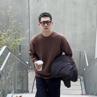 王几又 冬季新款复古咖色毛衣男加厚柔软不扎宽松休闲针织上衣