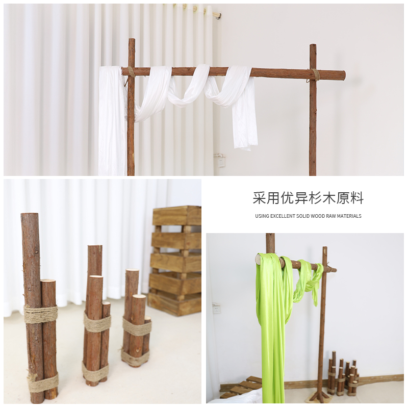 森系木桩拱门结婚实木花门原木带皮杉树木架开业婚庆橱窗背景花架
