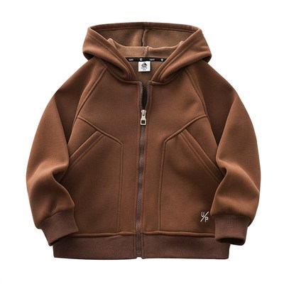 男童加绒连帽外套男孩保暖一体绒开衫冬款新品2024中大童加厚上衣