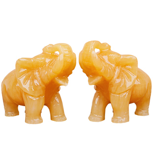 天然黄玉石大象摆件招财镇宅吉有天象摆件一对办公室客厅送礼装饰