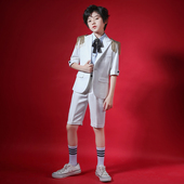 花童生日礼服主持人钢琴演出服夏季 男童短袖 西服白色舞台走秀西装