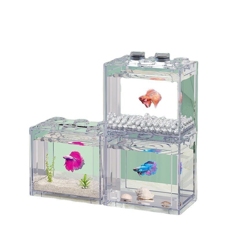 斗鱼积木缸高透亚克力小型家用客厅创意造景生态观赏高透桌面摆件