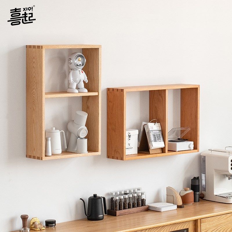 樱桃木实木壁挂式置物架多层 餐厅茶室挂墙上手办水杯茶具收纳架