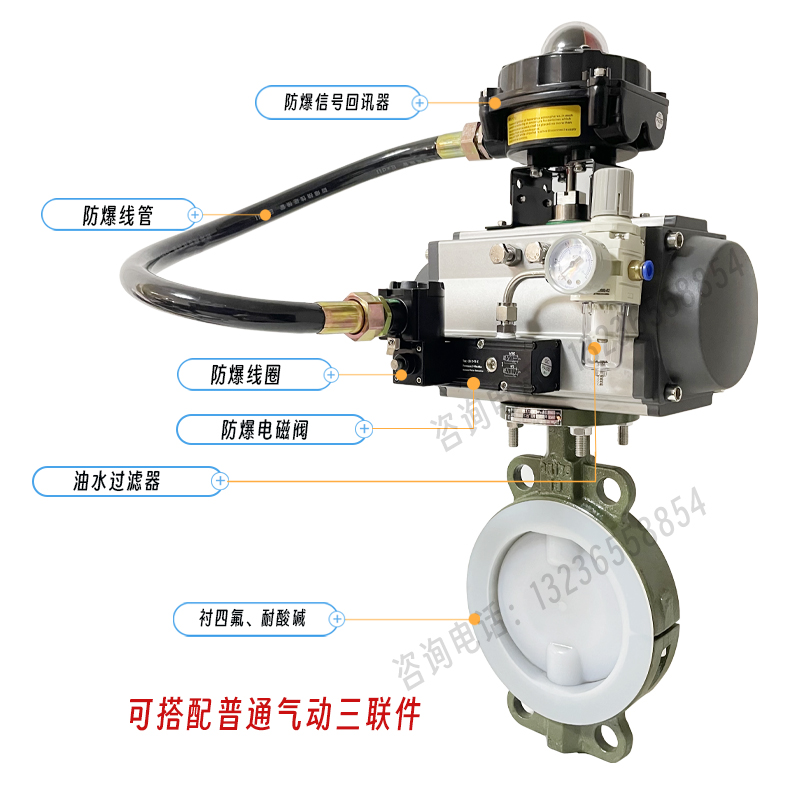 D671F46-16C气动衬四氟对夹蝶阀防腐蚀耐强酸碱DN50-DN500