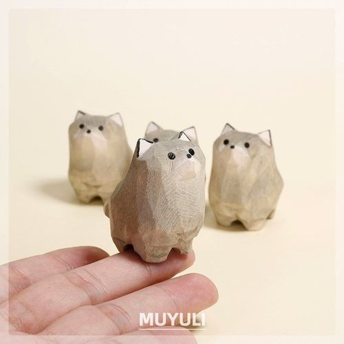 木雕大灰狼桌面摆件可爱女生小羊元素情侣一对装饰品七夕生日礼物