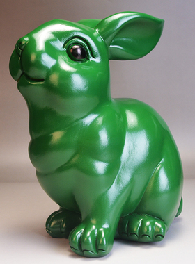 实木绿色兔子摆件木质生肖垂耳兔木头雕刻青兔福兔木制车载工艺品