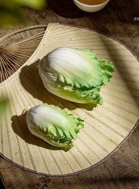 夫己陶瓷手捏白菜摆件办公室客厅茶室新中式桌面招财手工饰品绿植