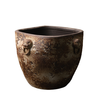 狮头陶瓷仿古大缸粗陶手工圆坛水缸大花盆鱼缸落地摆件庭院园林