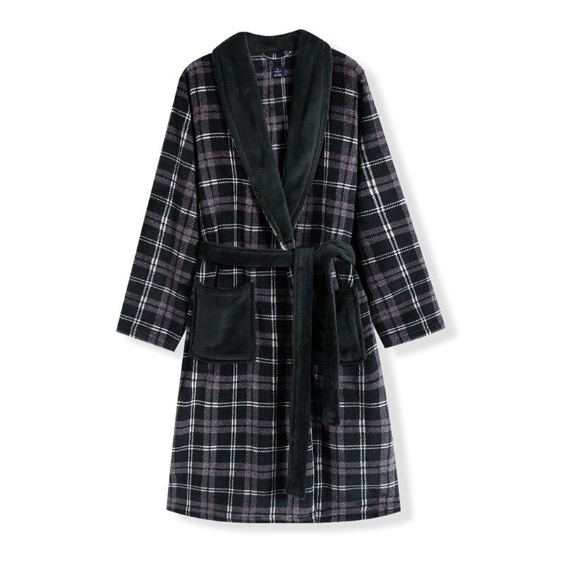 老钱风 英国原男式冬季保暖加长加厚珊瑚绒浴袍睡袍加绒家居睡衣