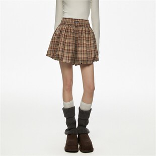 CyNi  复古甜美kiki百搭格子蛋糕裙南瓜蓬蓬短裤女