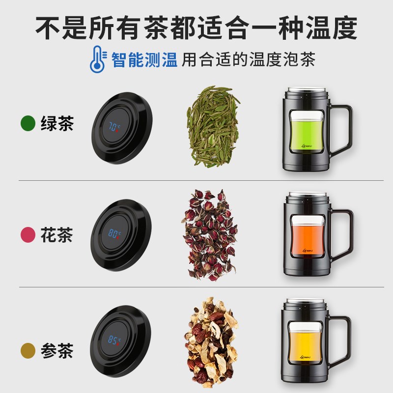 捷安玺玻璃杯大容量泡茶杯茶水分离男士防摔带把手办公室喝水杯子