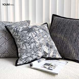 黑白灰法式中古风动物花纹雪尼尔提花客厅沙发抱枕床头靠枕靠垫套