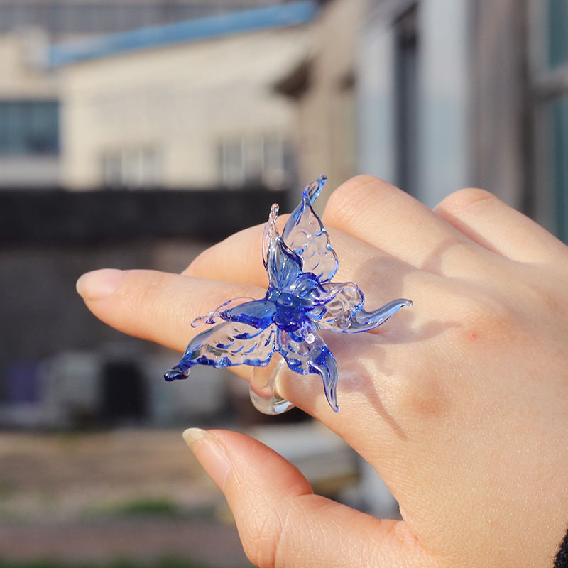 琉璃蝴蝶戒指小众透明仙