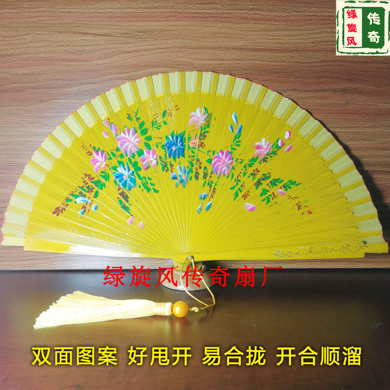 配旗袍西班牙扇子木质扇女款高档纯手绘工艺木扇中国风走秀用折扇