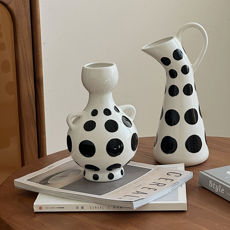 黑白波点陶瓷花瓶创意艺术设计感造型水培插花花器家居装饰摆件