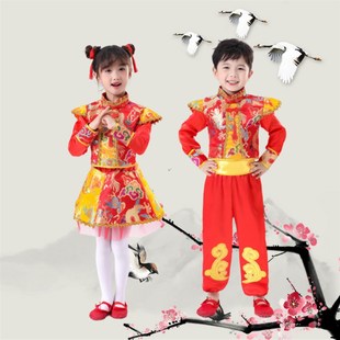 元旦儿童喜庆秧歌演出服幼儿园中国风蓬蓬裙打鼓服开门红舞蹈服装