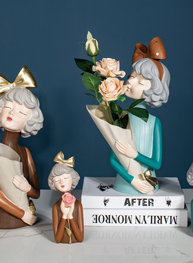 捧花女孩摆件抱花家居装饰品北欧轻奢客厅电视柜泡泡女生日礼物