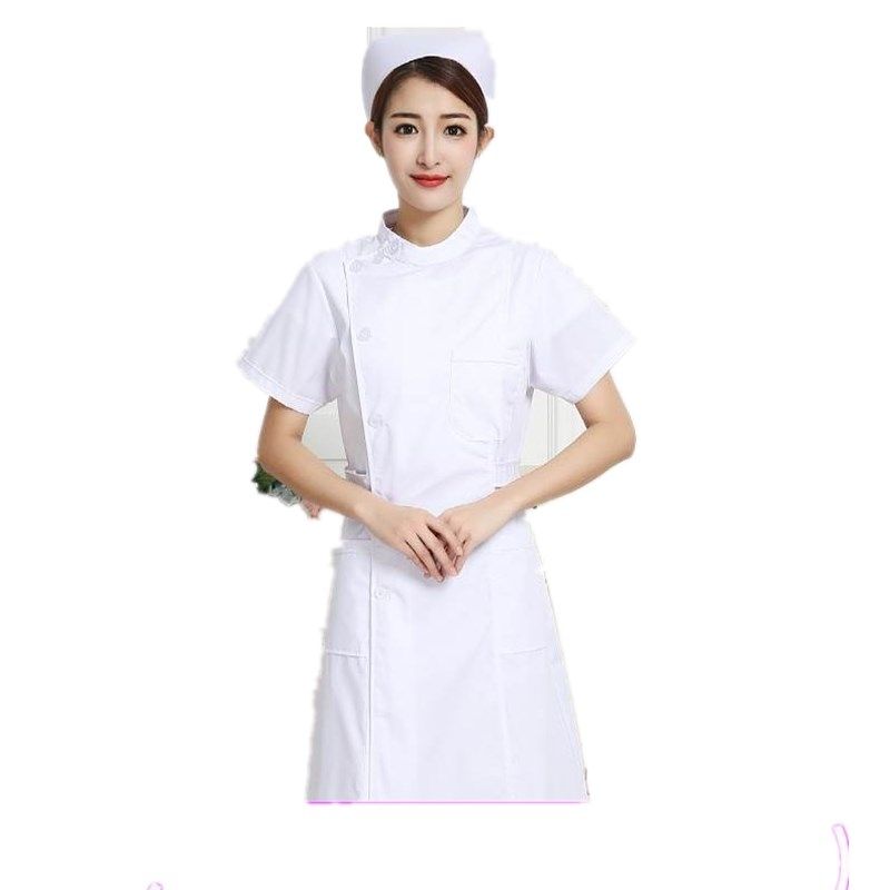 护士服女长袖立领圆领白大褂长袖套装工作制服女医生白色娃娃领子