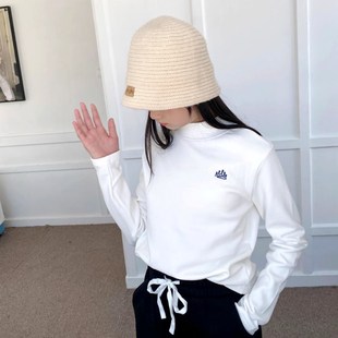 新款秋冬加绒女童打底衫中高领纯棉长袖t恤保暖儿童厚实上衣T白色