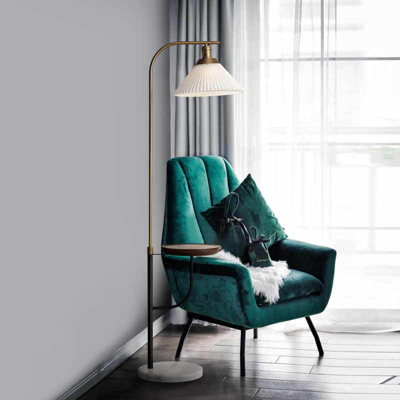 复古落地灯客厅带茶几置物架桌子卧室床头柜一体轻奢无线充电台灯