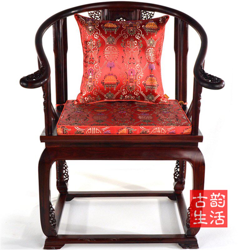 传统圈椅实木椅子垫防滑透气四季垫定做中式绸缎椰棕海绵沙发坐垫