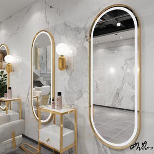 网红发廊专用镜台理发店镜子网红美发店剪发镜台柜挂墙带灯款潮
