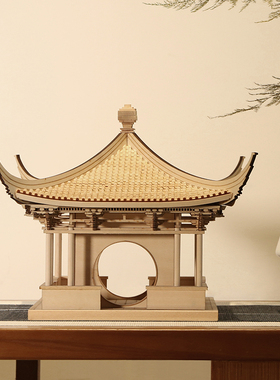 中式禅意中国风苏州园林古建筑木雕模型茶室样板间酒店茶几摆件