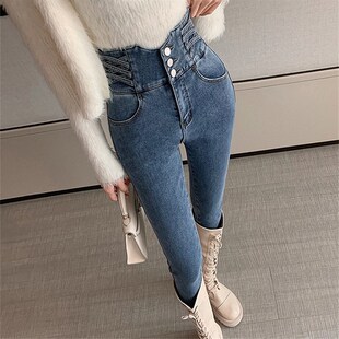 超高腰牛仔裤女薄款夏季2025年新款显瘦修身小脚裤紧身收腹长裤子