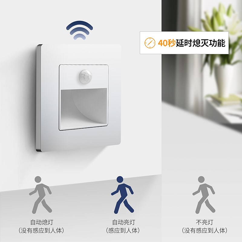 86型嵌入式人体感应地脚灯楼梯踏步感应灯楼道过道走廊LED踢脚灯