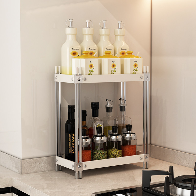 白色厨房调料置物架台面款多功能不锈钢小尺寸窄灶台调料品收纳架