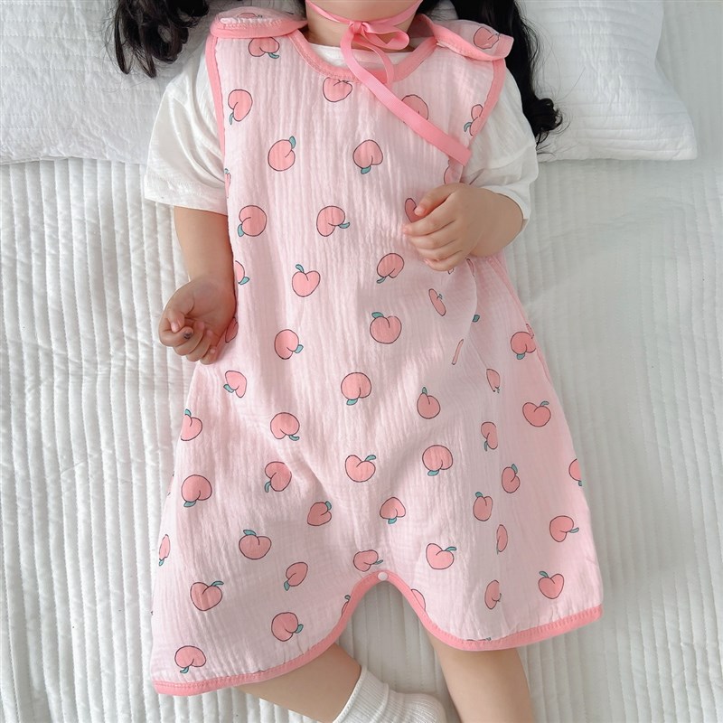 女宝背心式睡袋夏季纱布纯棉无骨护肚防着凉睡衣男宝宝无袖连体衣