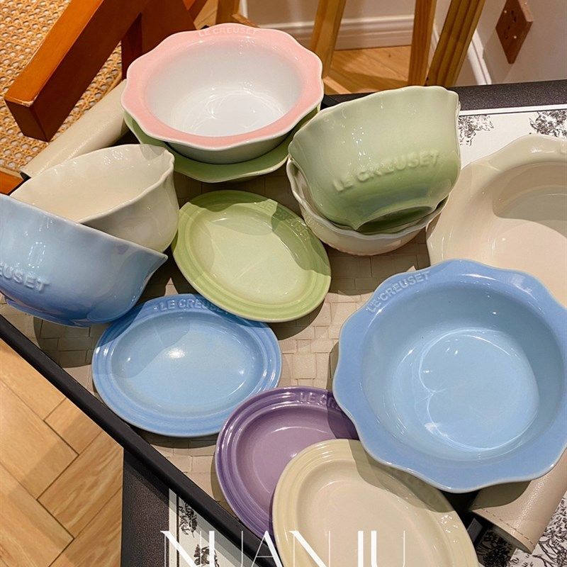 法国酷彩LE餐具炻瓷高颜值花边碗甜品碗米饭碗椭圆盘釉下彩水果碗