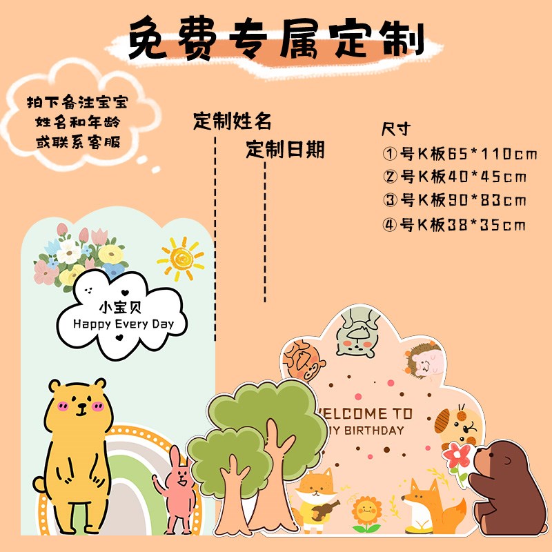 兔宝宝一周岁生日布置kt板女宝宝男孩周岁礼宴场景装饰道具简约1