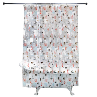 默玛EVA美式 浴间浴帘免打孔防水保暖防霉浴室淋浴隔断帘航海日记