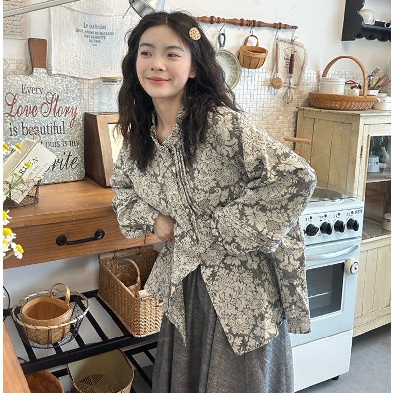 大码女装2025春胖mm复古衬衫+木耳边牛仔背心+花边拼接半身裙套装