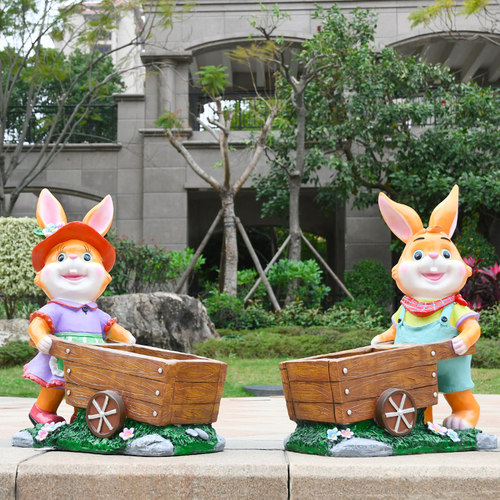 卡通兔子模型雕塑创意花盆花缸摆件户外花园庭院幼儿园草坪装饰品