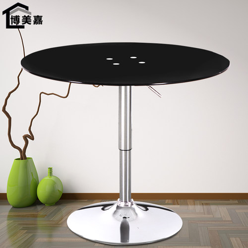 洽谈桌钢化玻璃简约升降旋转办公小圆桌伸缩咖啡餐桌客厅桌椅组合