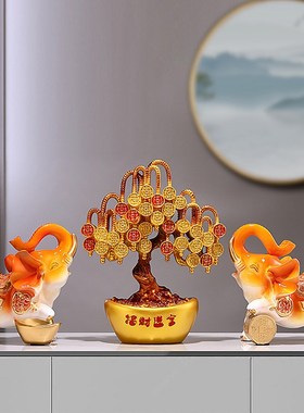 招财大象酒柜电视柜中式轻奢创意客厅玄关摆件一对家居乔迁装饰品