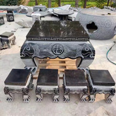 青石仿古石桌石凳户外庭院花园家用休闲石圆桌天然桌椅别墅摆件