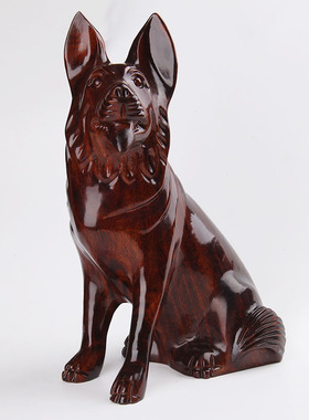 桃木狗摆件木雕木质狗桃木十二生肖实木狗大号狼狗摆件红色生肖狗