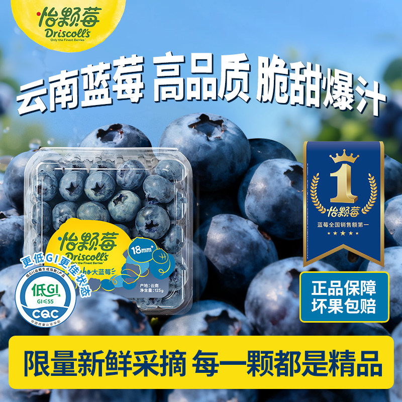Driscoll's怡颗莓云南蓝莓 花香新鲜应季水果中大果125g酸甜可口