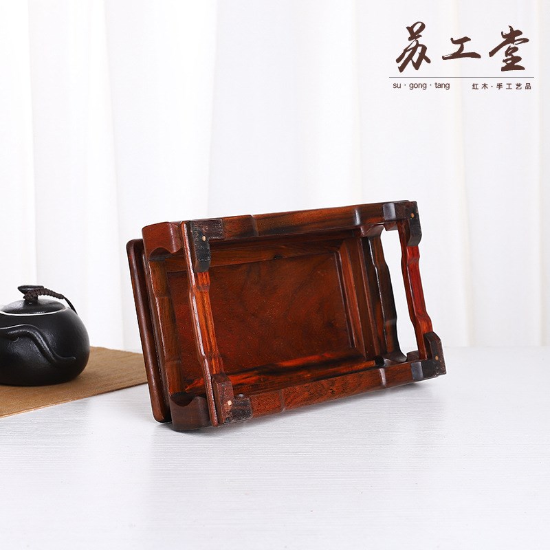 紫光檀荷花底座  中式红酸枝摆件底座茶壶茶具实木托架